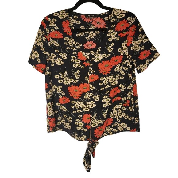 Madewell Navy Blue Tie Front Floral Top in Hillside Daisies Size XXS - Picture 5 of 5